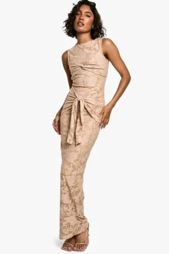 Bodycon Dresses*boohoo Tall Burnout Floral Tie Twist Maxi Dress camel