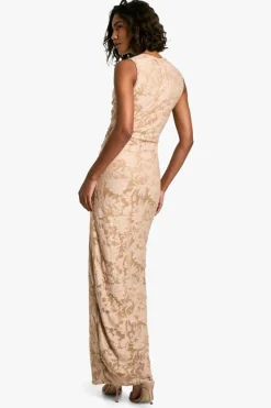Bodycon Dresses*boohoo Tall Burnout Floral Tie Twist Maxi Dress camel