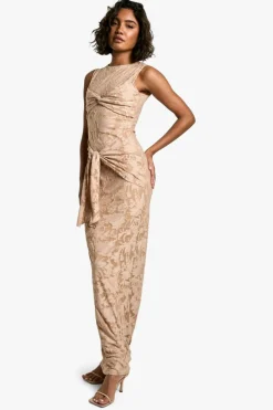 Bodycon Dresses*boohoo Tall Burnout Floral Tie Twist Maxi Dress camel