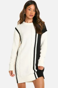 Jumper Dresses|Jumper Dresses*boohoo Tall Cable Knit Panel Detail Jumper Dress cream