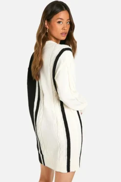 Jumper Dresses|Jumper Dresses*boohoo Tall Cable Knit Panel Detail Jumper Dress cream