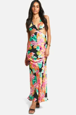 Maxi Dresses|Dresses*boohoo Tall Chiffon Jacquard Floral Cut Out Maxi Dress black