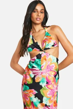 Maxi Dresses|Dresses*boohoo Tall Chiffon Jacquard Floral Cut Out Maxi Dress black