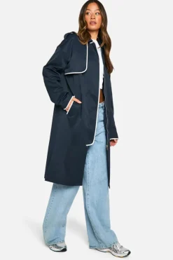 Up To 80% Off Winter Warmers|Trench Coats*boohoo Tall Contrast Binding Detail Trench Coat navy