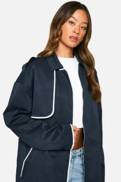 Up To 80% Off Winter Warmers|Trench Coats*boohoo Tall Contrast Binding Detail Trench Coat navy