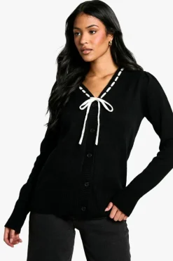 Cardigans*boohoo Tall Contrast Ribbon Knitted Cardigan black