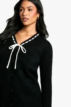 Cardigans*boohoo Tall Contrast Ribbon Knitted Cardigan black