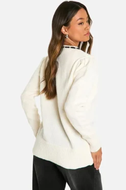 Cardigans*boohoo Tall Contrast Ribbon Knitted Cardigan ivory