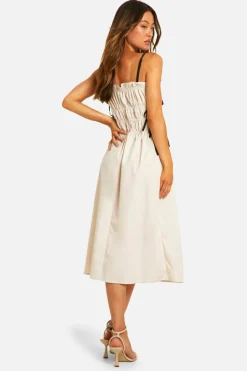 Smock Dresses|Midi Dresses*boohoo Tall Contrast Shirred Waist Midi Dress cream