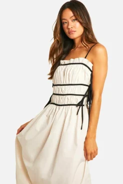 Smock Dresses|Midi Dresses*boohoo Tall Contrast Shirred Waist Midi Dress cream