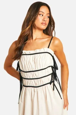 Smock Dresses|Midi Dresses*boohoo Tall Contrast Shirred Waist Midi Dress cream