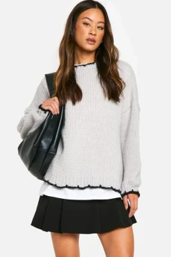 Oversized Jumpers|Jumpers*boohoo Tall Contrast Stitch Oversized Jumper grey