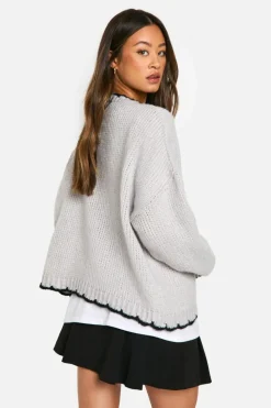 Oversized Jumpers|Jumpers*boohoo Tall Contrast Stitch Oversized Jumper grey