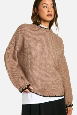 Oversized Jumpers*boohoo Tall Contrast Stitch Oversized Jumper camel