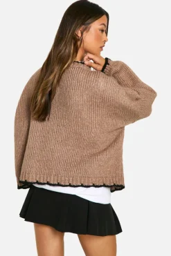 Oversized Jumpers*boohoo Tall Contrast Stitch Oversized Jumper camel