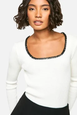Jumpers|Jumpers & Cardigans*boohoo Tall Contrast Stitch Ribbed Jumper cream