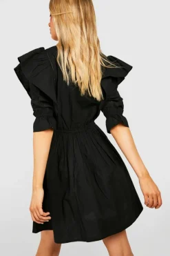 Shirt Dresses*boohoo Tall Cotton Poplin Embroidery Detail Shirt Dress black