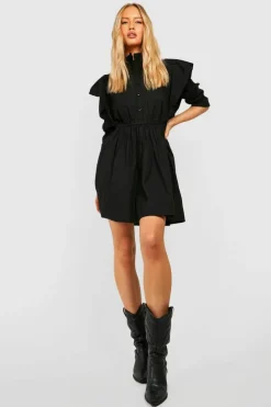Shirt Dresses*boohoo Tall Cotton Poplin Embroidery Detail Shirt Dress black