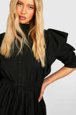 Shirt Dresses*boohoo Tall Cotton Poplin Embroidery Detail Shirt Dress black