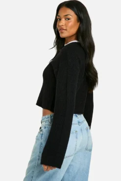 Cardigans*boohoo Tall Crew Neck Soft Knit Micro Cardigan black