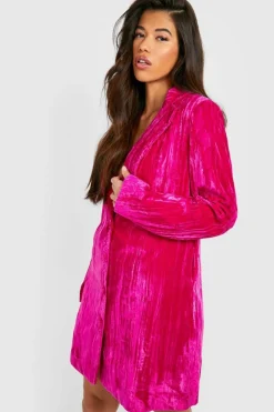 Blazer Dresses*boohoo Tall Crinkle Velvet Blazer Dress fuchsia