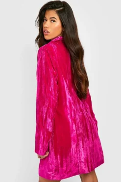 Blazer Dresses*boohoo Tall Crinkle Velvet Blazer Dress fuchsia