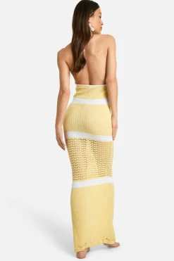 Jumper Dresses|Jumper Dresses*boohoo Tall Crochet Beach Halterneck Stripe Maxi Dress lemon