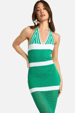 Jumper Dresses|Jumper Dresses*boohoo Tall Crochet Beach Halterneck Stripe Maxi Dress green
