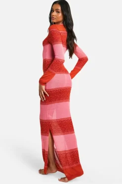 Jumper Dresses|Jumper Dresses*boohoo Tall Crochet Beach Striped Maxi Dress pink