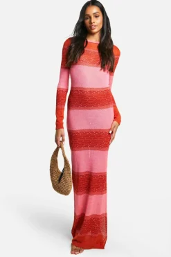 Jumper Dresses|Jumper Dresses*boohoo Tall Crochet Beach Striped Maxi Dress pink