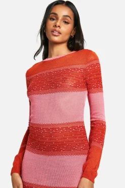 Jumper Dresses|Jumper Dresses*boohoo Tall Crochet Beach Striped Maxi Dress pink