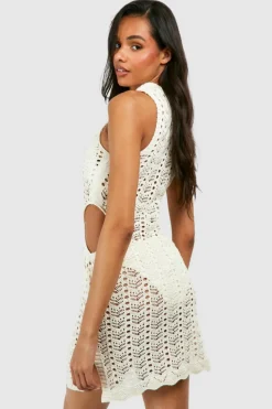 Jumper Dresses|Jumper Dresses*boohoo Tall Crochet Cut Out Detail Mini Dress stone