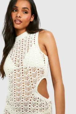 Jumper Dresses|Jumper Dresses*boohoo Tall Crochet Cut Out Detail Mini Dress stone