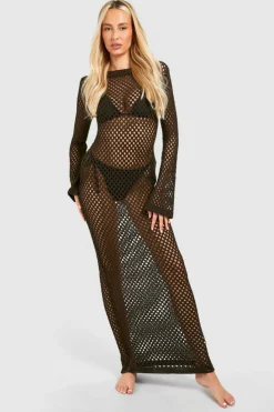 Jumper Dresses|Jumper Dresses*boohoo Tall Crochet Scoop Back Maxi Dress chocolate