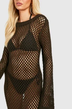Jumper Dresses|Jumper Dresses*boohoo Tall Crochet Scoop Back Maxi Dress chocolate