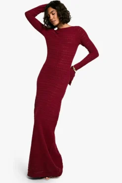 Jumper Dresses|Jumper Dresses*boohoo Tall Crochet Tie Back Knitted Maxi Dress red