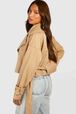 Up To 80% Off Winter Warmers|Trench Coats*boohoo Tall Crop Oversized Belted Trench Coat camel