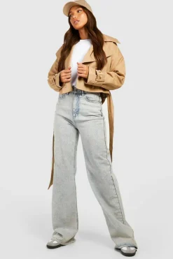 Up To 80% Off Winter Warmers|Trench Coats*boohoo Tall Crop Oversized Belted Trench Coat camel