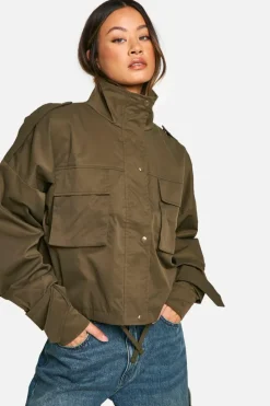 Up To 80% Off Winter Warmers|Bomber Jackets*boohoo Tall Cropped Utility Jacket olive