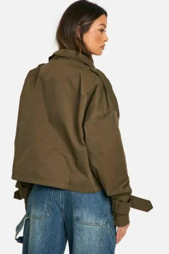 Up To 80% Off Winter Warmers|Bomber Jackets*boohoo Tall Cropped Utility Jacket olive
