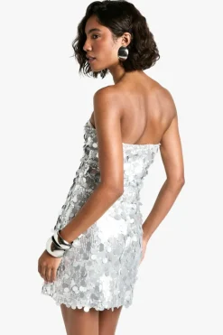 Bodycon Dresses|Mini Dresses*boohoo Tall Disc Sequin Bandeau Mini Dress gun metal