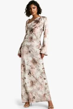 Maxi Dresses*boohoo Tall Drape Shoulder Abstract Maxi Dress silver