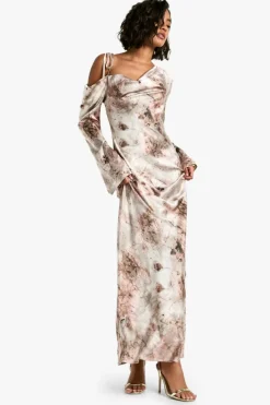 Maxi Dresses*boohoo Tall Drape Shoulder Abstract Maxi Dress silver