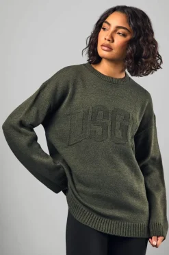Jumpers|Dsgn Studio*boohoo Tall DSGN Knitted Marl Reverse Stitch Jumper khaki