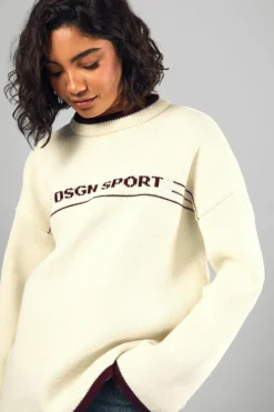 Oversized Jumpers|Jumpers*boohoo Tall DSGN Sport Contrast Trim Oversized Knitted Jumper cream