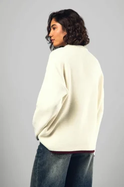 Oversized Jumpers|Jumpers*boohoo Tall DSGN Sport Contrast Trim Oversized Knitted Jumper cream