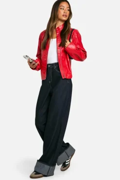 Up To 80% Off Winter Warmers|Coats & Jackets*boohoo Tall Embossed Faux Leather Moto Jacket red