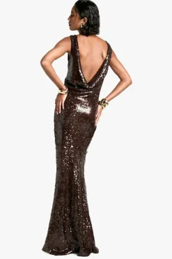 Maxi Dresses*boohoo Tall Extreme Cowl Back Sequin Maxi Dress chocolate