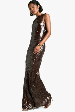 Maxi Dresses*boohoo Tall Extreme Cowl Back Sequin Maxi Dress chocolate