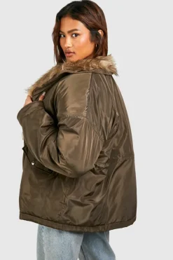 Up To 80% Off Winter Warmers|Parkas*boohoo Tall Faux Fur Trim Parka khaki
